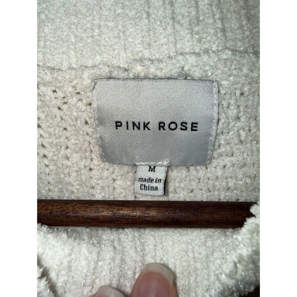 Pink Rose Ivory Patchwork Cable Knit Cropped Mock Neck Sweater Medium - Picture 5 of 8